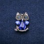 Owl Brooch with Cat's Eye and Blue Crystals, Silver Metal, 19x28mm