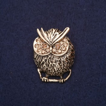 Owl Brooch with Yellow Rhinestones 332x25mm Gold-Tone Metal