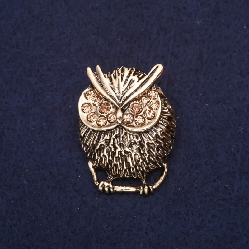 Owl Brooch with Yellow Rhinestones 332x25mm Gold-Tone Metal