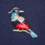 Ibis Bird Brooch with Rhinestones, Blue Navy Red White Colour, 45x25mm Gold-tone Metal