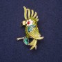 Parrot Brooch Enamel Green White Red 50x30mm Gold-Tone Metal