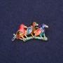 Birds on a Branch Brooch, enamel in red blue navy brown 33x17mm, gold-tone metal