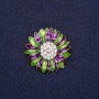 Flower Brooch with Crystals, Enamel, Green Purple, 29mm, Gold-Tone Metal