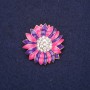 Flower Brooch with Crystals, Enamel, Raspberry Purple, 29mm, Gold-Tone Metal
