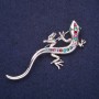 Lizard Brooch with Rhinestones, Turquoise Raspberry Green, 64x26mm Yellow Metal