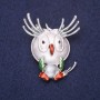 Brooch Owl "Good Morning" enamel rhinestones colour grey white brown green 47x38mm silver metal