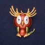 Brooch Owl "Good Morning" enamel rhinestones colour yellow brown green white 47x38mm gold metal