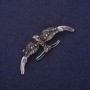 Swallow Brooch with Enamel & Crystals, Grey Black, 54x18mm, Silver-Tone Metal