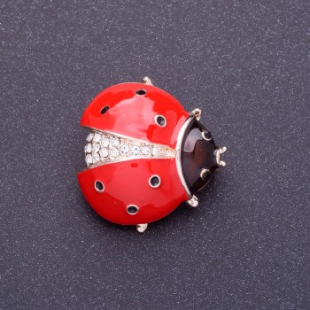 Brooch "Ladybird" 2.5cm, Red Enamel, Gold-Tone Metal
