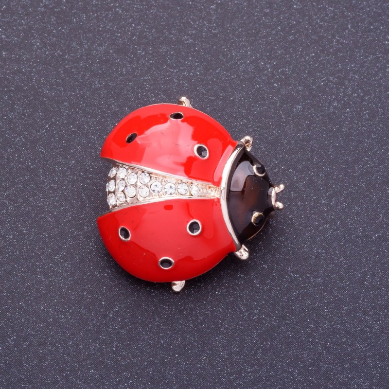 Brooch "Ladybird" 2.5cm, Red Enamel, Gold-Tone Metal