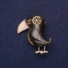 Toucan Bird Brooch Rhinestones Enamel Beige Black 38x36mm Gold-Tone Metal