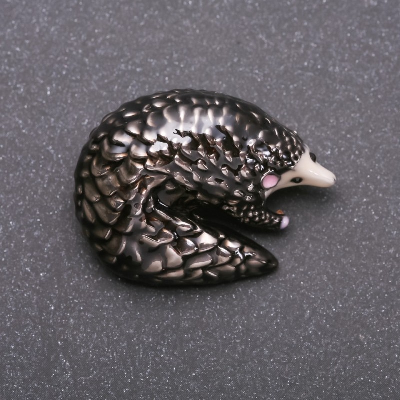 Hedgehog Brooch Silver-Tone Metal and Enamel 38x29mm +