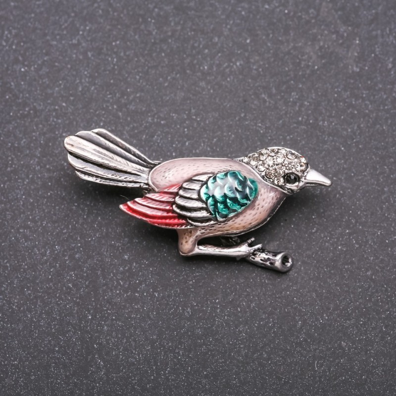 Brooch Bird Titmouse with grey tail grey metal 47×22mm