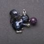 Squirrel with Amethyst Brooch, Blue Enamel, Silver-Tone Metal 35x40mm