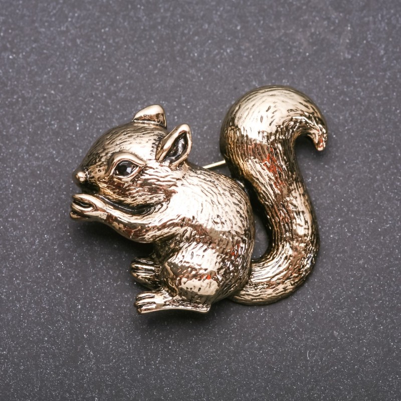 Squirrel Brooch, Yellow Enamel, Gold-Tone Metal, 36x47mm