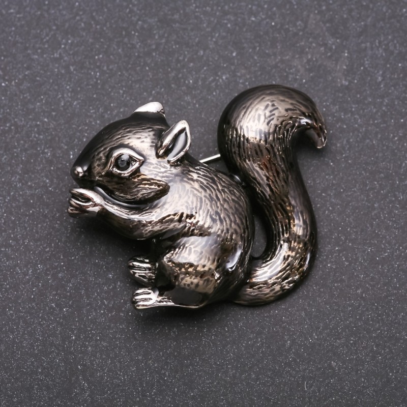 Brooch Squirrel enamel colour bronze silver metal 37x46mm