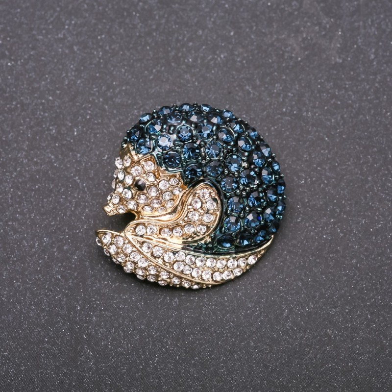 Coati Brooch with Blue and White Rhinestones Yellow Metal 33x35mm