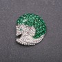 Coati Brooch with Green and White Rhinestones White Metal 33x35mm