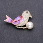 Brooch Bird Purple-Blue Enamel 48x32mm Yellow Metal