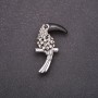 Toucan Bird Brooch with White Rhinestones, Black Beak, 38x23mm, Grey Metal