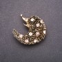 Brooch with Pink Rhinestones 42x42mm, Yellow Metal