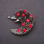 Brooch with Red Rhinestones 42x42mm, Yellow Metal