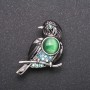 Bird Brooch with Blue "Chameleon" Rhinestones, Grey Metal 40x25mm