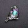 Bird Brooch with Lilac Chameleon Rhinestones, Grey Metal 40x25mm