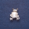 Frog with White Pearl Brooch, Silver-Tone Metal, 3x2.5cm