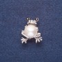 Frog with White Pearl Brooch, Silver-Tone Metal, 3x2.5cm