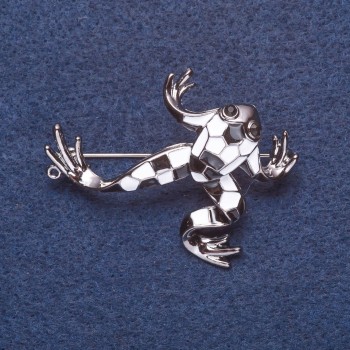 Brooch "Domino Frog" metal colour silver 4x4cm