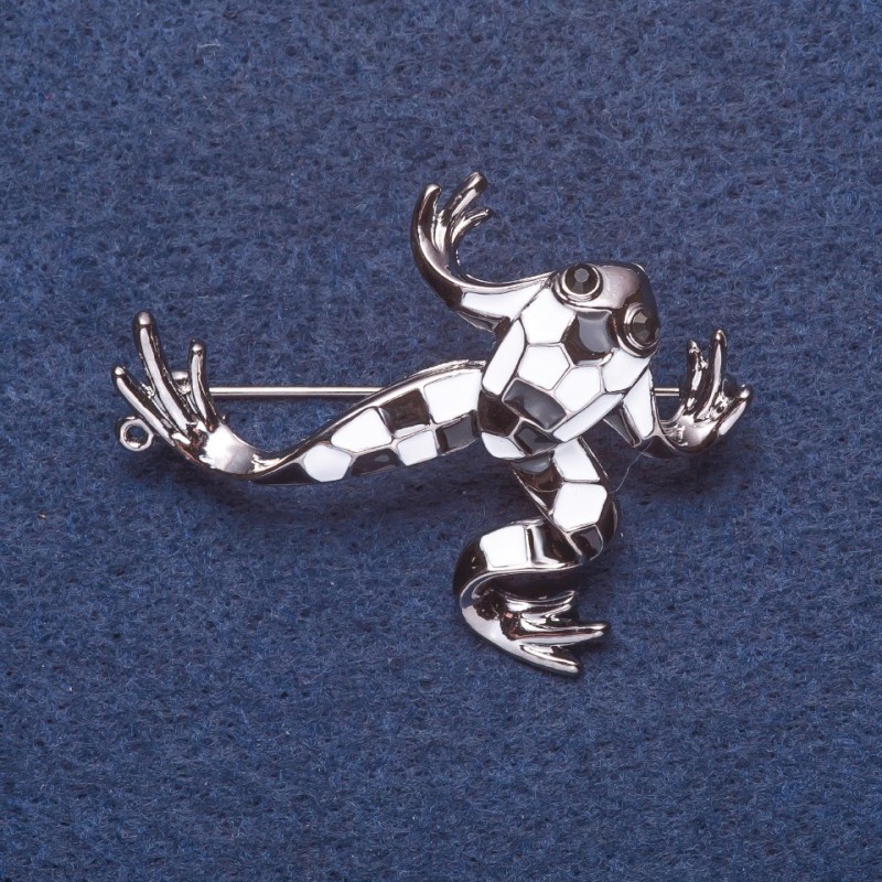 Brooch "Domino Frog" metal colour silver 4x4cm