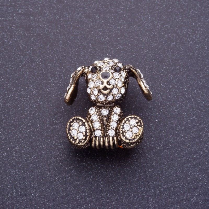 Brooch "Diamond Puppy" 2.5cm, metal colour blackened gold