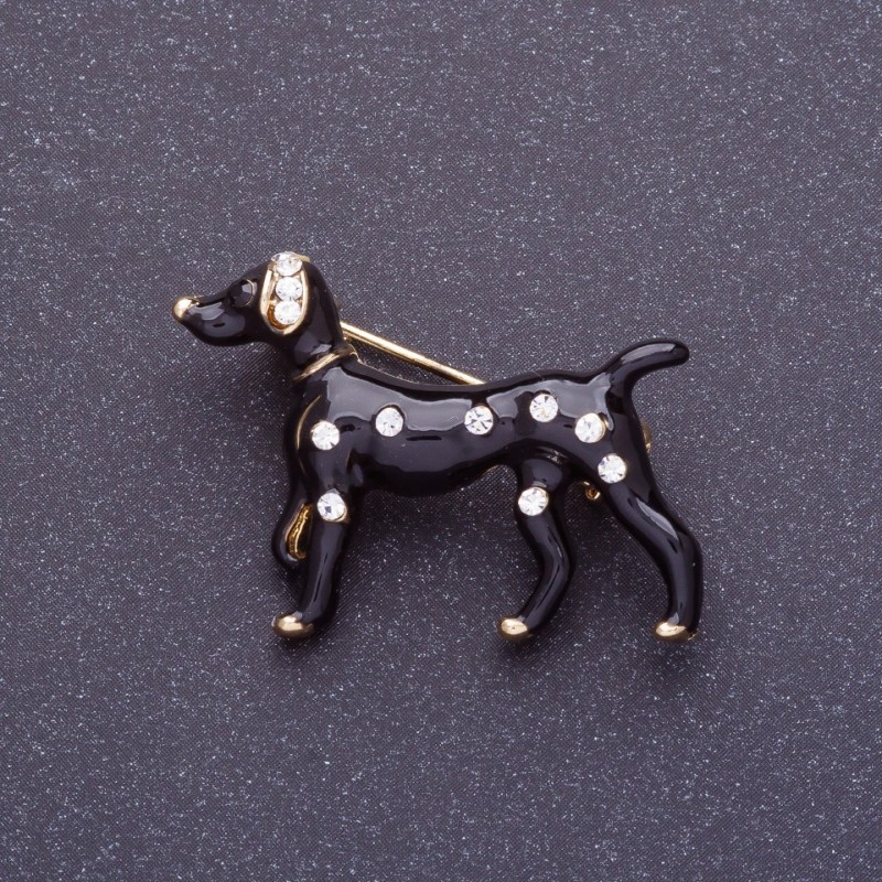 Brooch "Black Dalmatian" 3x2.5cm, black enamel, metal colour gold