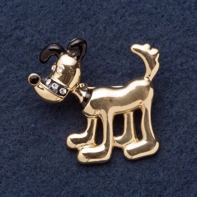 Brooch "Pluto the Dog" 4x3.5cm, yellow metal