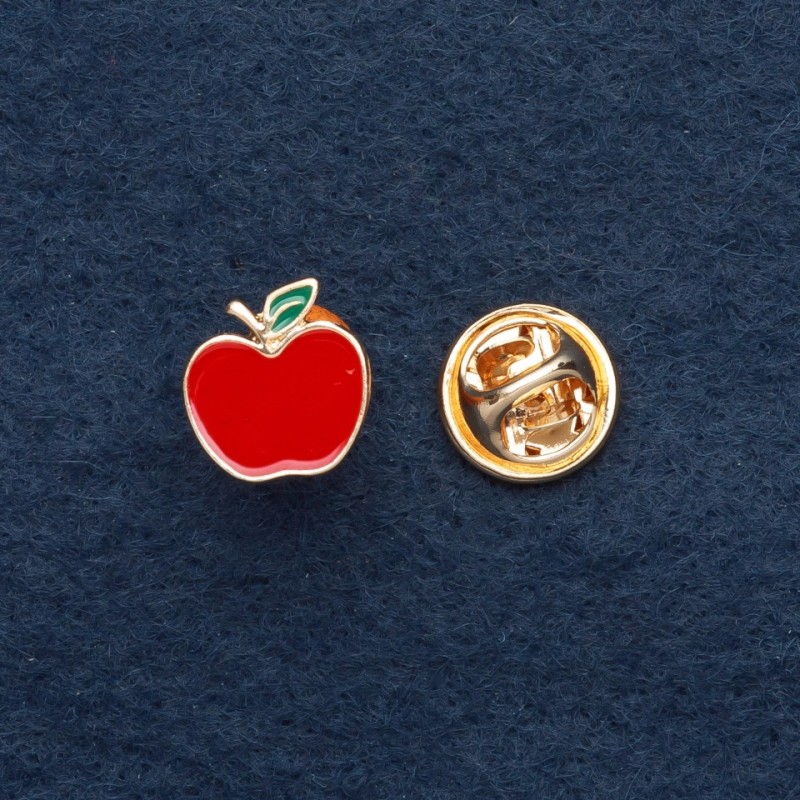 Little Apple Screw-Back Brooch, 1.5x1cm, Yellow-Tone Metal