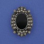 Brooch with Black Agate (imitation) "Antique Style" metal colour "silver" 3.3cm