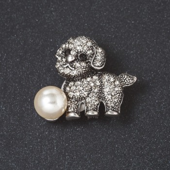 Brooch "Doggy with a Ball" metal colour "silver" 2.8cm