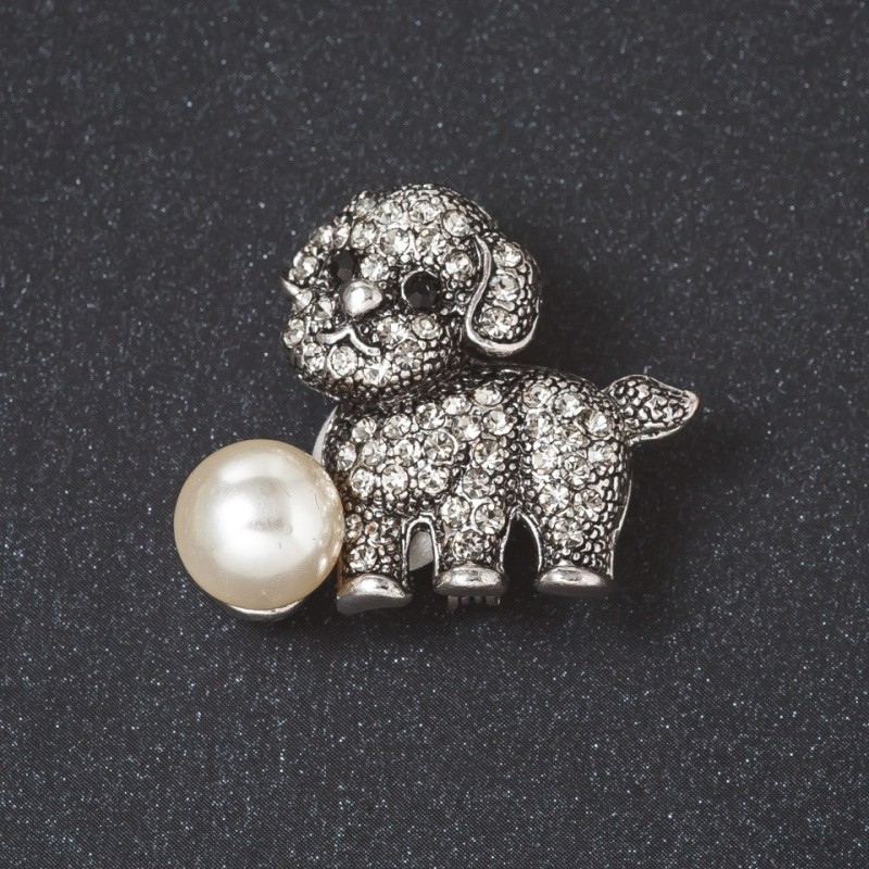 Brooch "Doggy with a Ball" metal colour "silver" 2.8cm