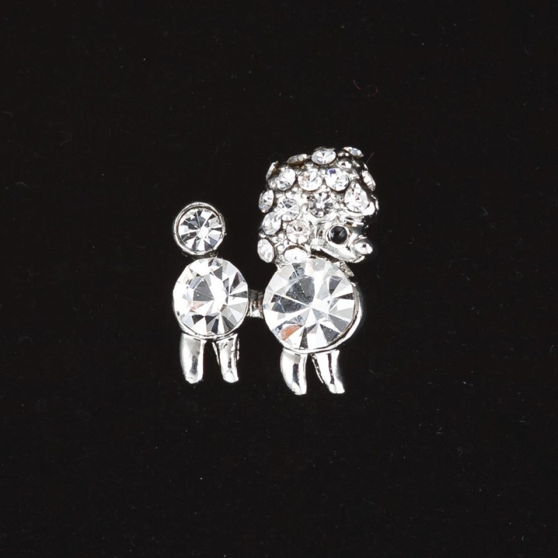 Mini brooch "Royal Poodle" with rhinestones, metal colour "silver" 1.5cm