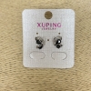 Xuping Stud Earrings, Rhodium with Black Crystals, 12x8mm Diameter