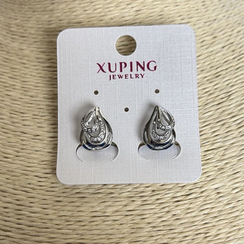 Xuping Rhodium Earrings with White Rhinestones 10x6mm +