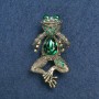 Frog Brooch, Gold-Tone Metal, Green and Petrol Rhinestones, 36x12mm+