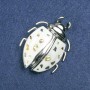 Beetle Brooch, Silver-Tone Metal, White Enamel, Abalone and Black Rhinestones, 58x24mm +