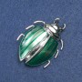 Beetle Brooch, Silver-Tone Metal, Green Enamel and Black Rhinestones 58x24mm +
