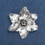 Flower Brooch, silver-tone metal, multicolour rhinestones 50mm +
