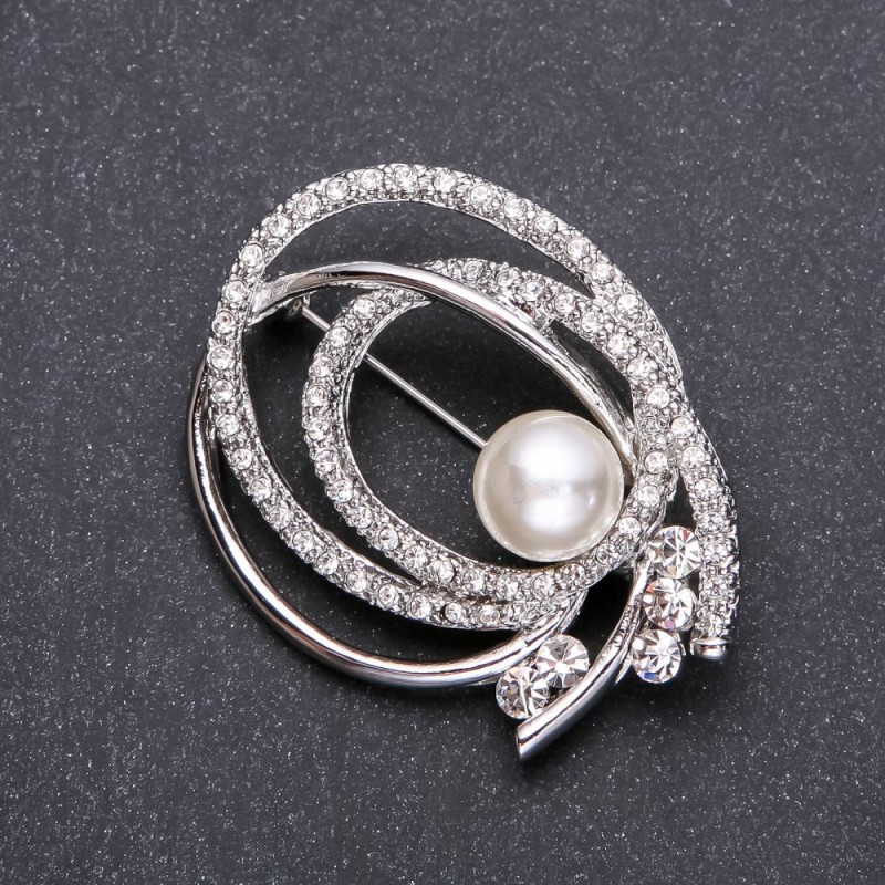 Pearl Brooch, White Silver Metal Colour, 57x30mm