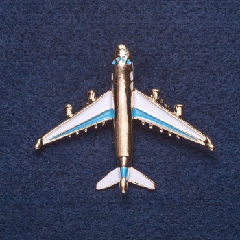 "Aeroplane" Brooch, White and Blue Enamel, Gold-Tone Metal 4x5cm