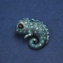 Chameleon Brooch Gold-Tone Metal, Enamel and Petrol-Tone Rhinestones 42x30mm +