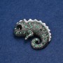 Chameleon Brooch Silver-Tone Metal, Green and Black Rhinestones 42x30mm +